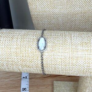 Kendra Scott Silver-Tone Adjustable Bracelet W/ Faceted White Stone Oval Charm